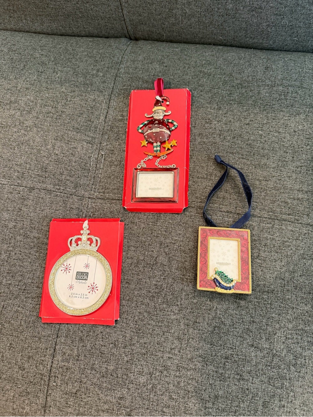 Festive Red Holiday Hanging Photo Frame Ornaments - Set of 3
